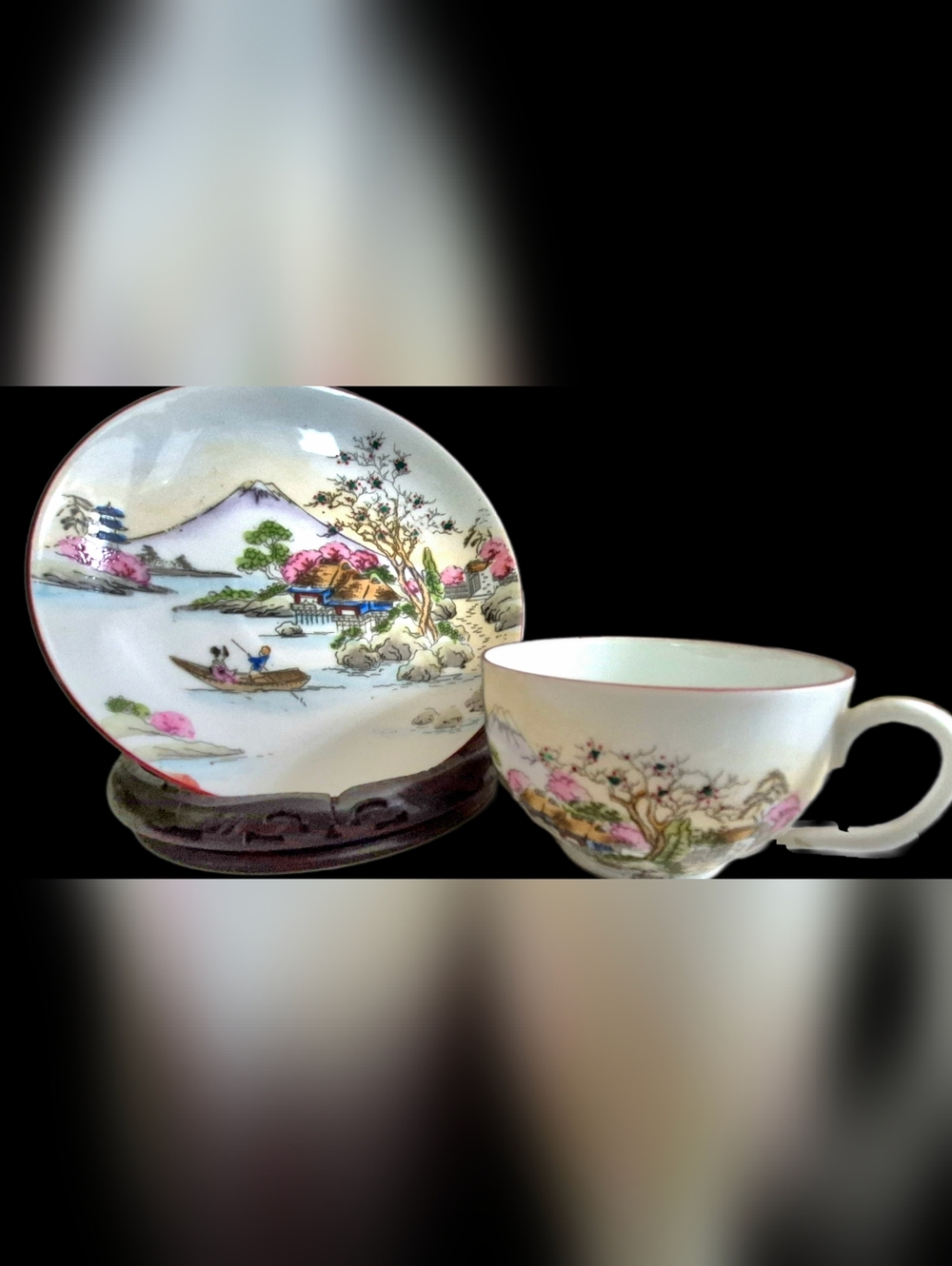 TWO Unique Vintage Hand-Painted Decorative Plate & Tea Cup Sets - Picture 3 of 7